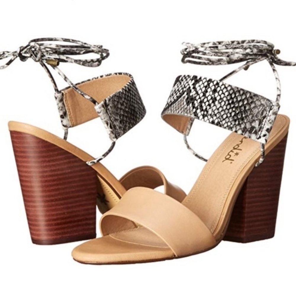 Splendid beige and snake print ankle wrap sandals